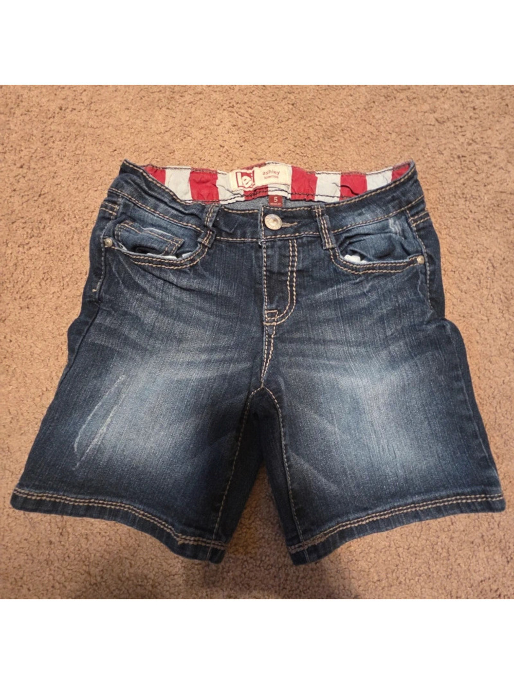 Y2K LEI Ashley Low Rise Denim Shorts Size 5 Patriotic Stars Stripes Bermuda